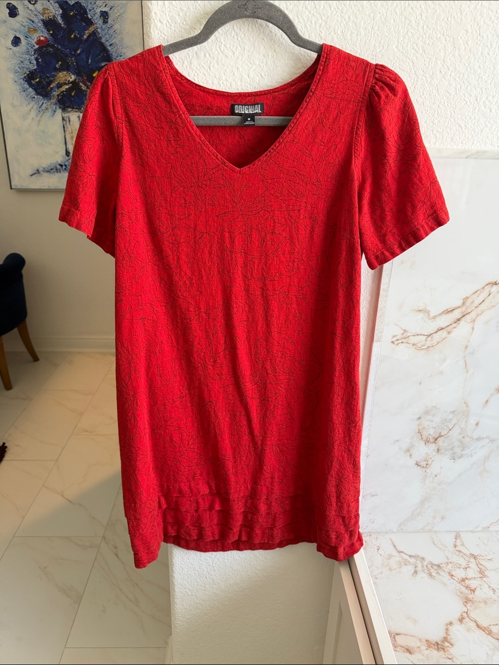 Red V-Neck Textured Women's dress